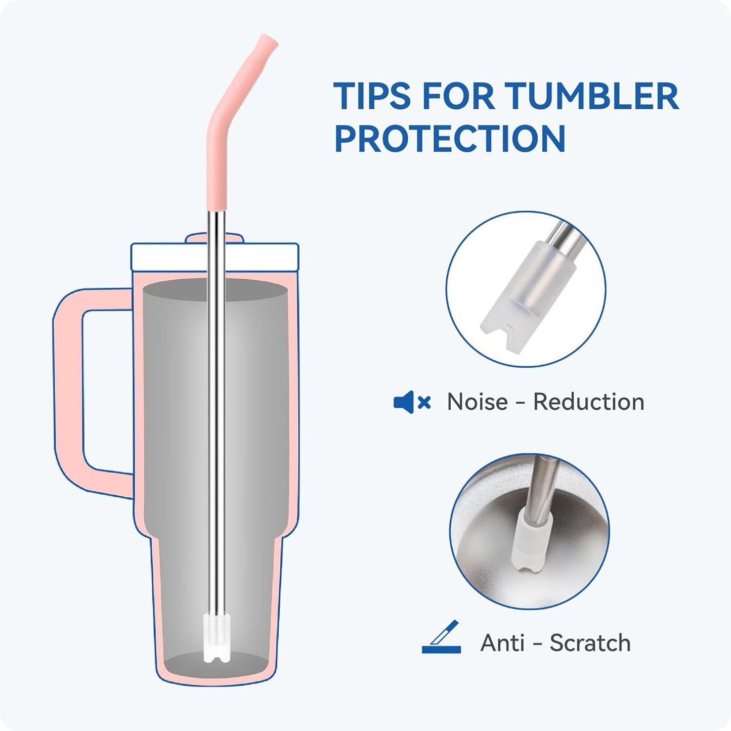 Reusable Metal Straws with Silicone Tip for Stanley 30oz,Stainless Steel Drinking Straws for 30oz Tumbler,3 Straight Tubes & 6 Tips& 1 Cleanr Brush (Iris)
