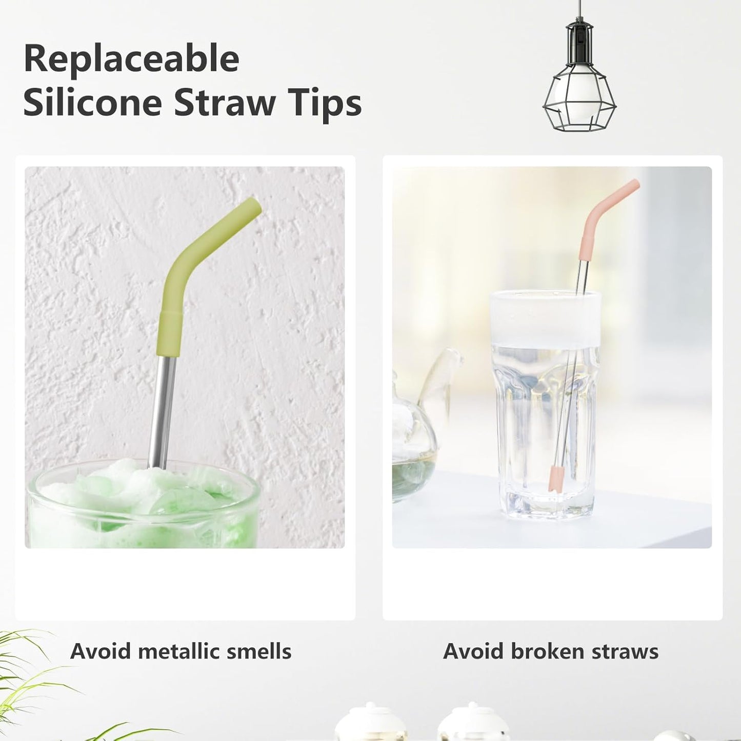 12 Pcs Silicone Straw Tips with Bottom Sleeve Reusable Silicone Tips for Metal Straws Food Grade Rubber Straw Tips Flex Elbow Straw Covers for Stanley Cup Tumbler Fit for 8-10mm Diameter Straws