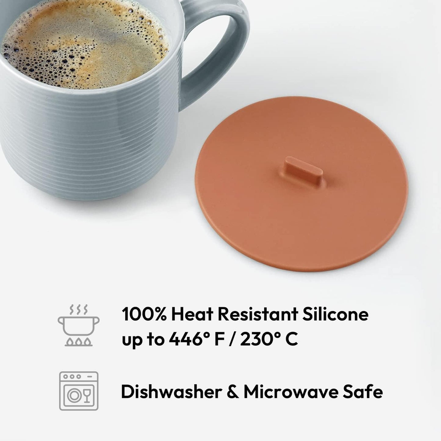 Carrotez Silicone Cup Covers for Drinks, 3.9 Inch Reusable Silicone Mug and Cup Lids for Steeping Coffee and Tea, Set of 2 - Cinnamon