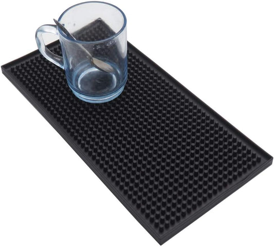 Reusable Bar Mat for Coffee Maker Mats, Countertop Spill Mats, 6" x 12" Black Dish Drying Mat