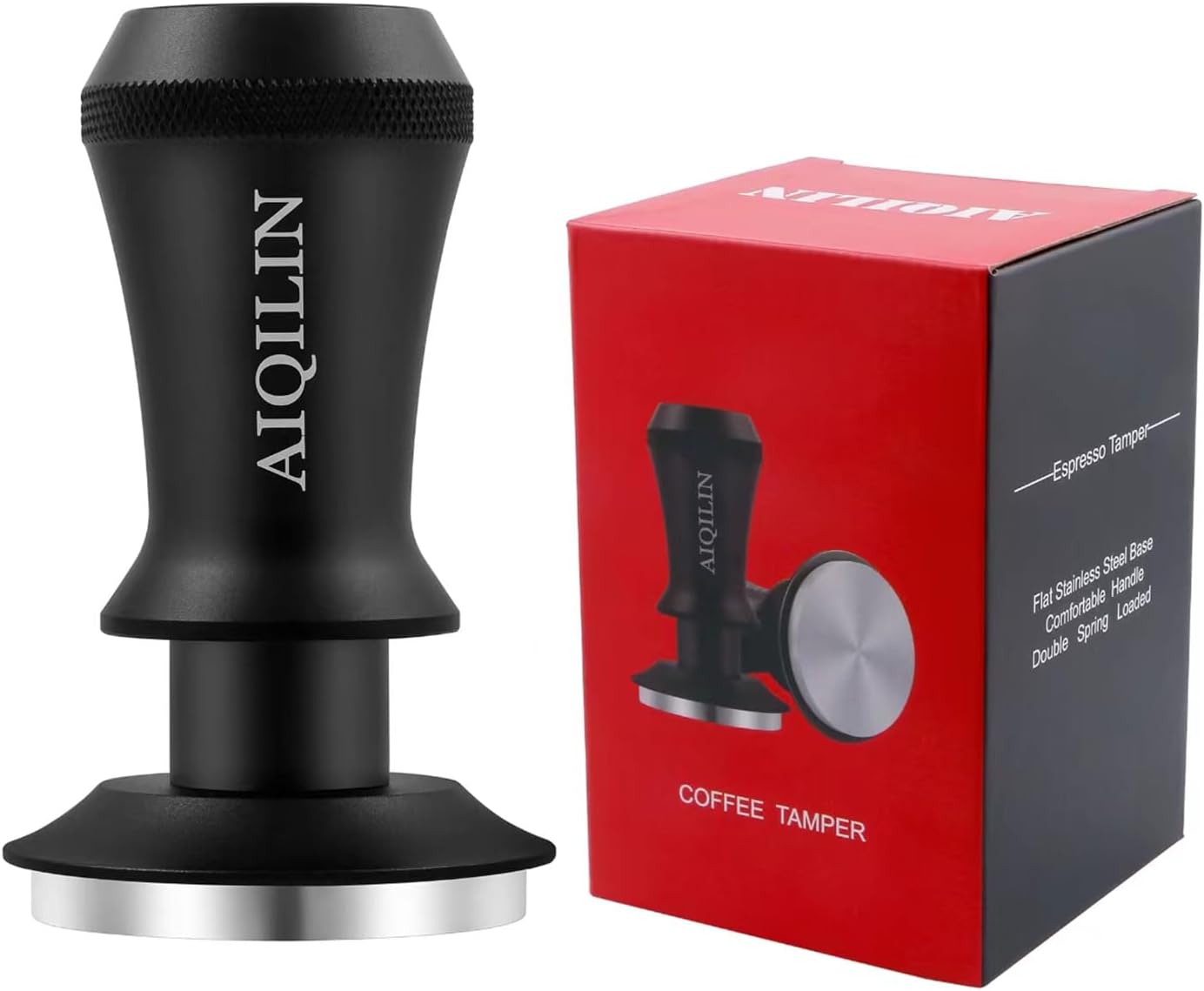 Espresso Tamper, Constant 30lb Coffee Tamper with double Calibrated Spring Loaded, Stainless Steel double spring loaded Coffee Tamper Fits for All Portafilters- Flat Base (53mm, BLACK)