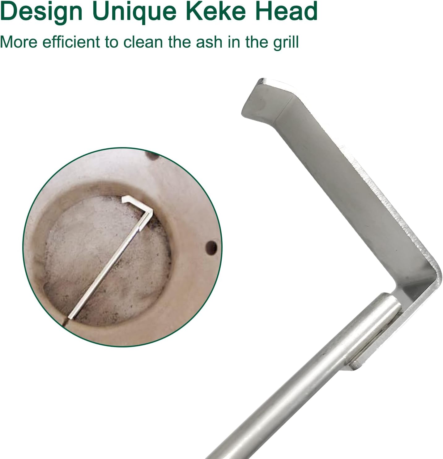 22" BBQ Ash Tool Poker Rake, Charcoal and Grill Cleaning Ash Tools for Big Green Egg, Kamado Joe and Other Charcoal Grills Corner Cleaner Accessories