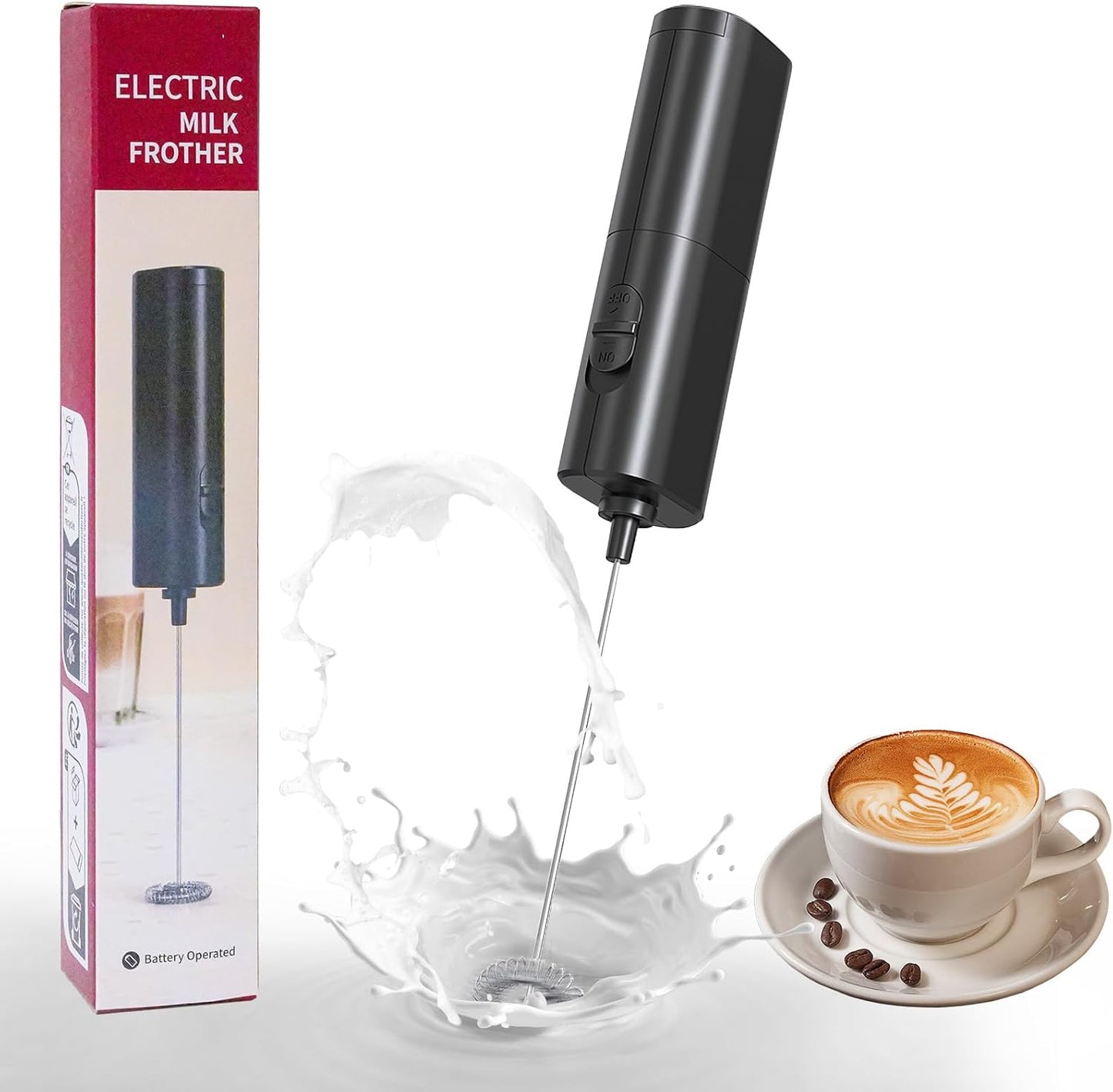 YARRAMATE Mini Powerful Milk Frother Wand, Fast Battery Operated Coffee Mixer, Handheld Drink stirrer, Electric whisk Foam Maker for Lattes, Cappuccino, Matcha, Hot Chocolate (Black)