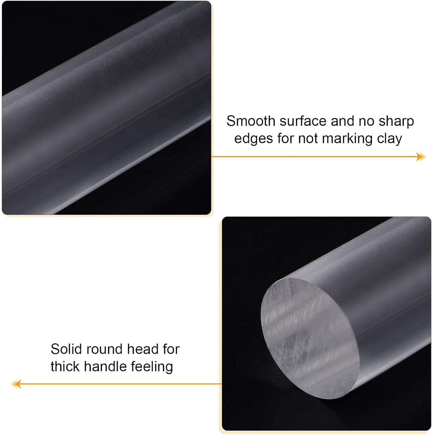 HARFINGTON Acrylic Clay Roller 6 Inch x 1 Inch Solid Non-Stick Plastic Round Tube Roller Polymer Clay Rod Fondant Rolling Pin for Shaping, Sculpting, Modeling DIY Crafts, Transparent