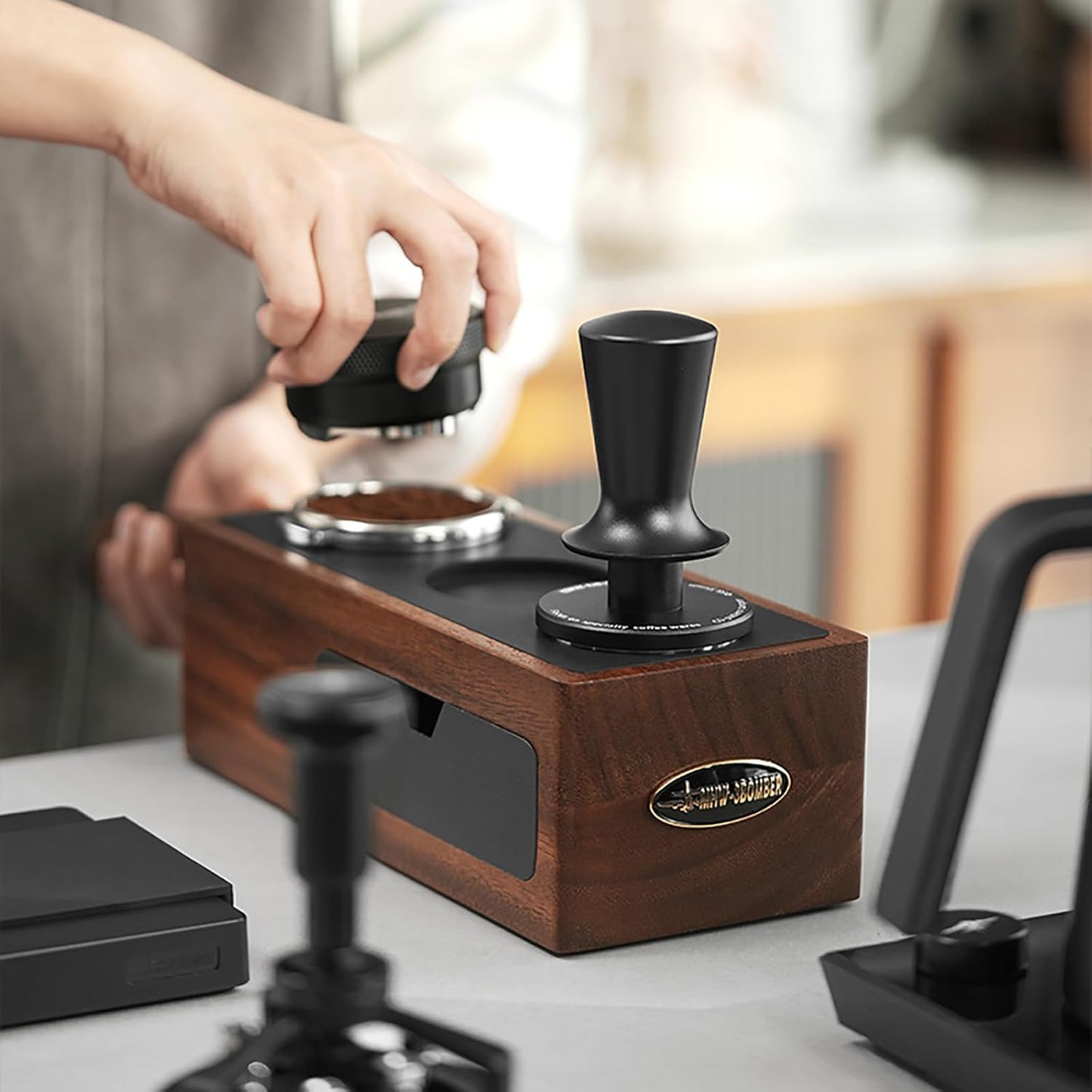 MHW-3BOMBER 45mm Coffee Tamper, 2 Spring Loaded Espresso Tamper Tool, Auto-Leveling Press Tamper Without Tilting,45.5mm Ripple Base, T7116T
