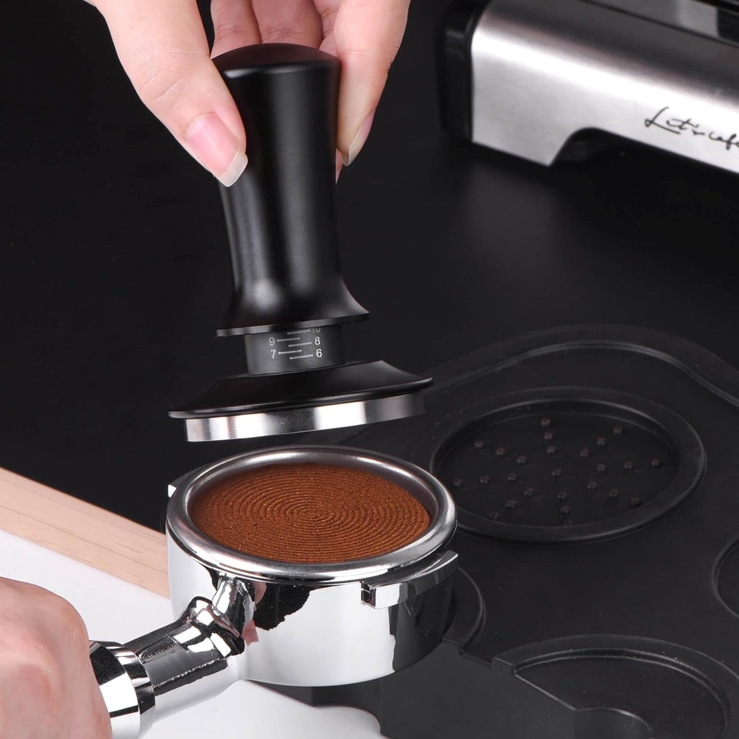 53mm Espresso Tamper, Coffee Tamper for Espresso Machine, Espresso Tamp with Spring Loaded Tamper, Depth-adjustable Espresso Hand Tampers 53mm
