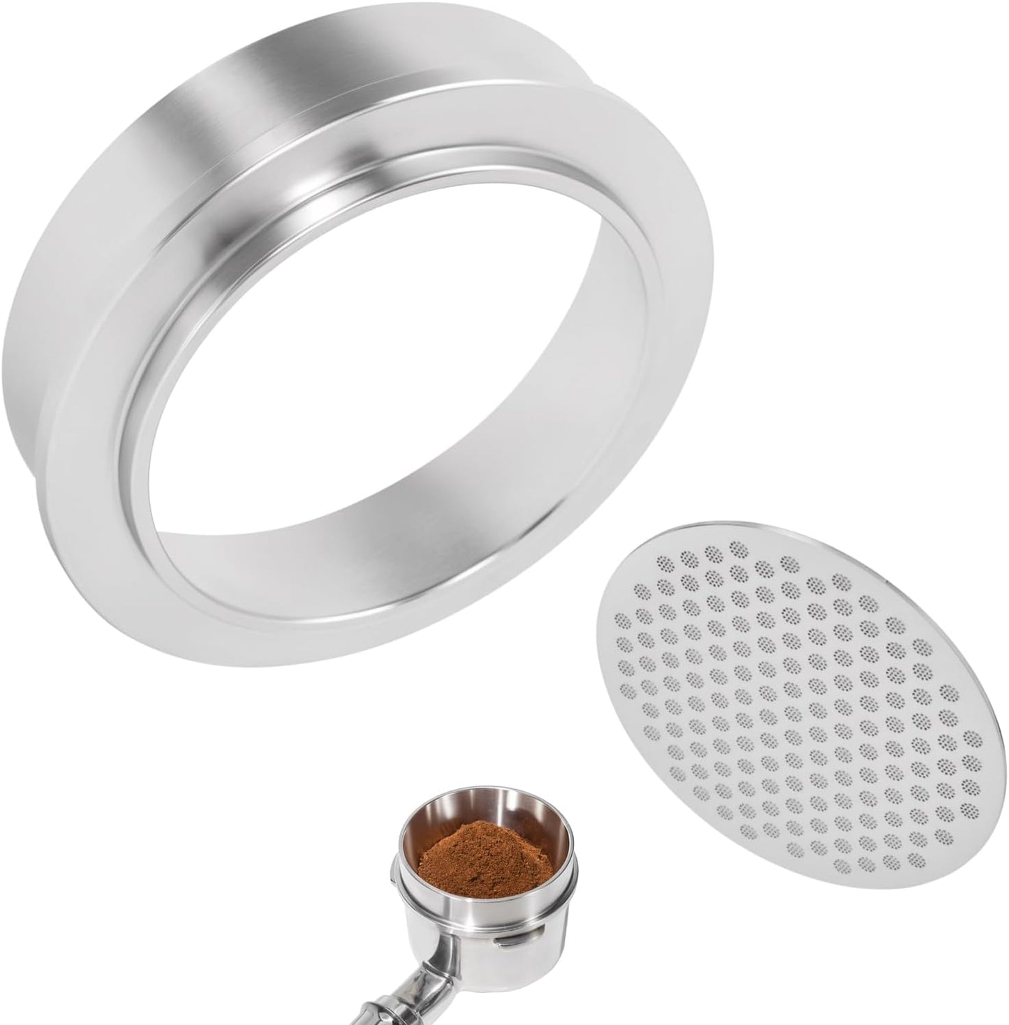 51mm Espresso Dosing Funnel and Puck Screen Kit, 304 Stainless Steel Portafilter Funnel with Espresso Puck Screen Set, Espresso Machine Accessories Compatible with 51mm Portafilter