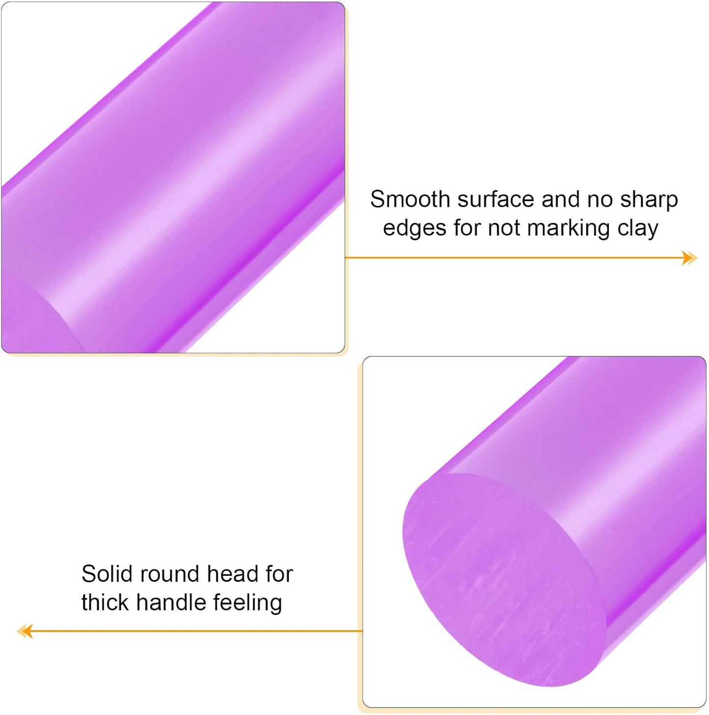 HARFINGTON Acrylic Clay Roller 9 Inch x 1 Inch Solid Non-Stick Plastic Round Tube Roller Polymer Clay Rod Fondant Rolling Pin for Shaping, Sculpting, Modeling DIY Crafts, Purple