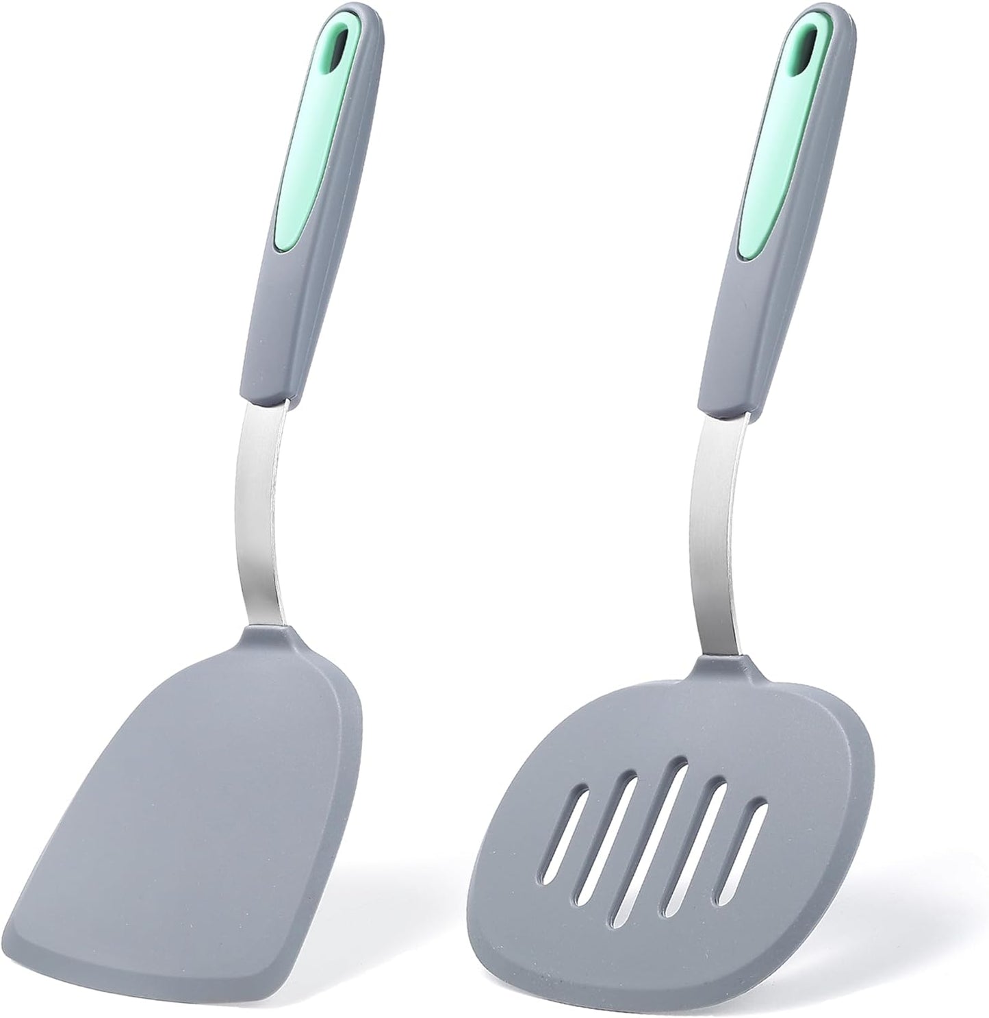 To encounter 2 Pieces Silicone Spatula set, Non-Stick Turner Spatulas, Heat Resistant Silicone Cooking Flipper for Eggs, Fish, Pancakes, Light Grey
