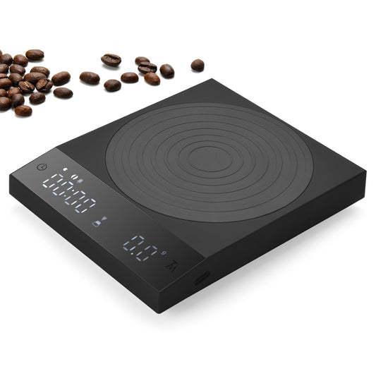 Rechargeable Mini Coffee Scale with Timer,FSJCOFFEE Espresso Scale Metal Body 2kg/0.1g Precision Coffee Scale, for Pour-Over Coffee,Portable Digital Kitchen Scale, Food Scale with Auto Timer (Black)