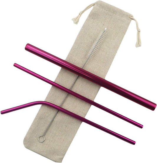 Gugrida Metal Straws Stainless Steel Straws 8.5" Drinking Straws Reusable 4 Set - Ultra Long Muti Color-Cleaning Brush for 20/30 Oz for Trail Tumblers Yeti RTIC SIC Ozark (2 Straight|1 Bent|1 Brush）