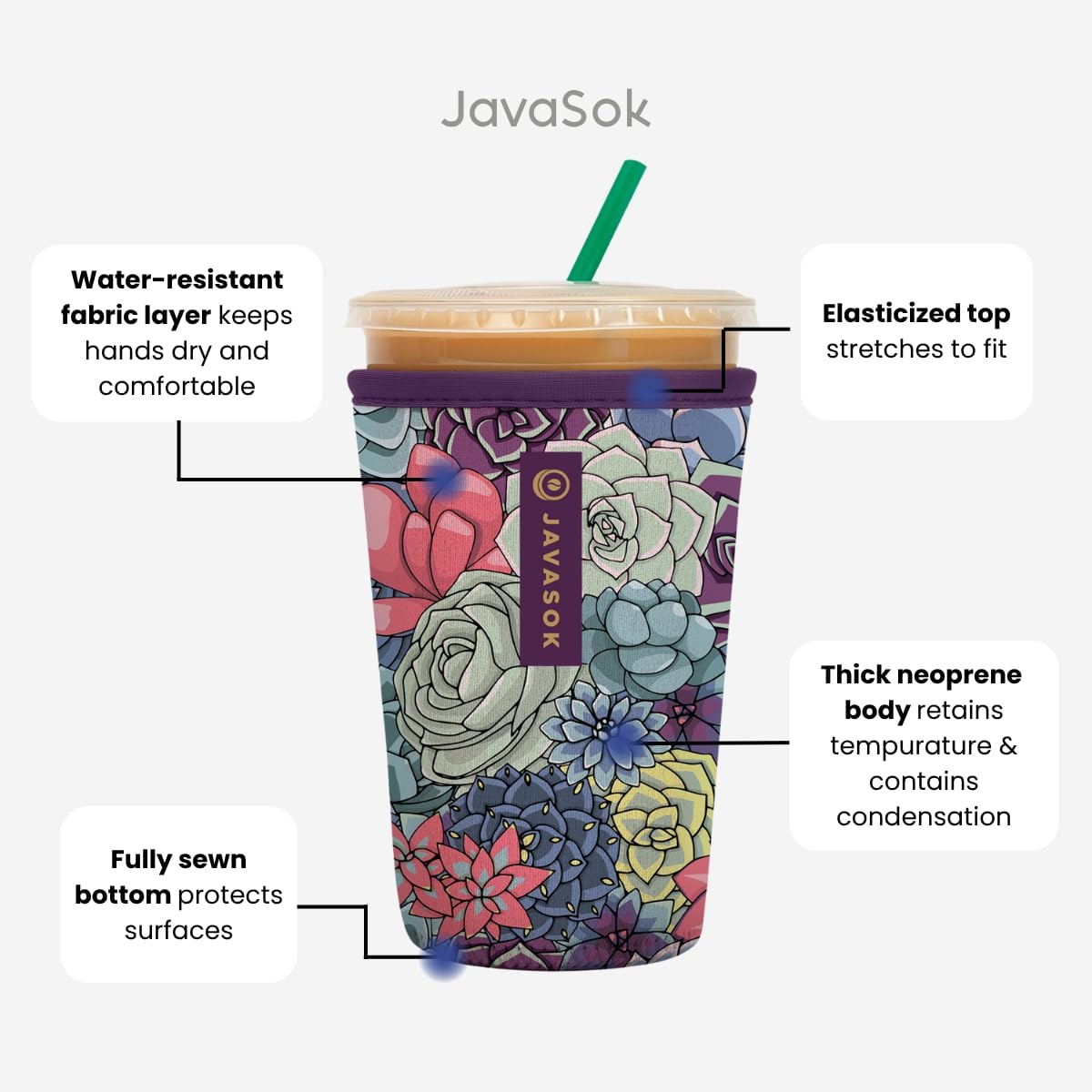 Sok It JavaSok Iced Coffee & Cold Soda Insulated Neoprene Cup Sleeve (Poolside Perfection, Medium: 22-28oz)