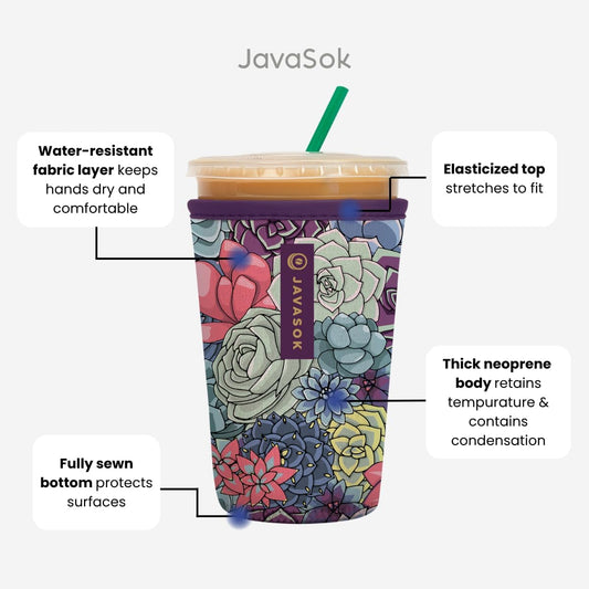 Sok It JavaSok Iced Coffee & Cold Soda Insulated Neoprene Cup Sleeve (Pastel Poinsettias, Small: 16-20oz)