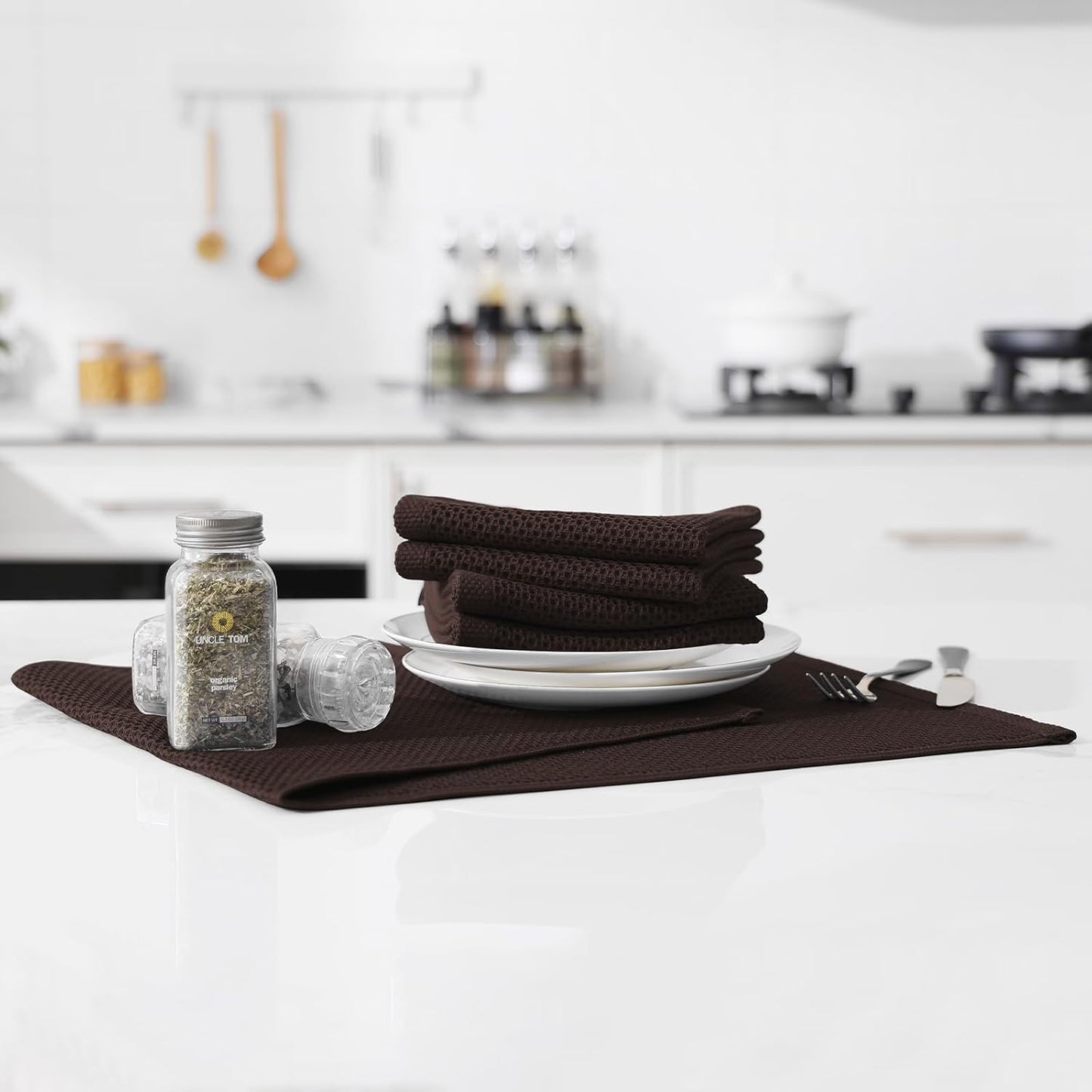 Kitinjoy 100% Cotton Waffle Weave Kitchen Towels, 12-Pack Super Soft and Absorbent Dish Towels for Drying Dishes, Kitchen Hand Towels, 13 in x 28 in, Dark Brown
