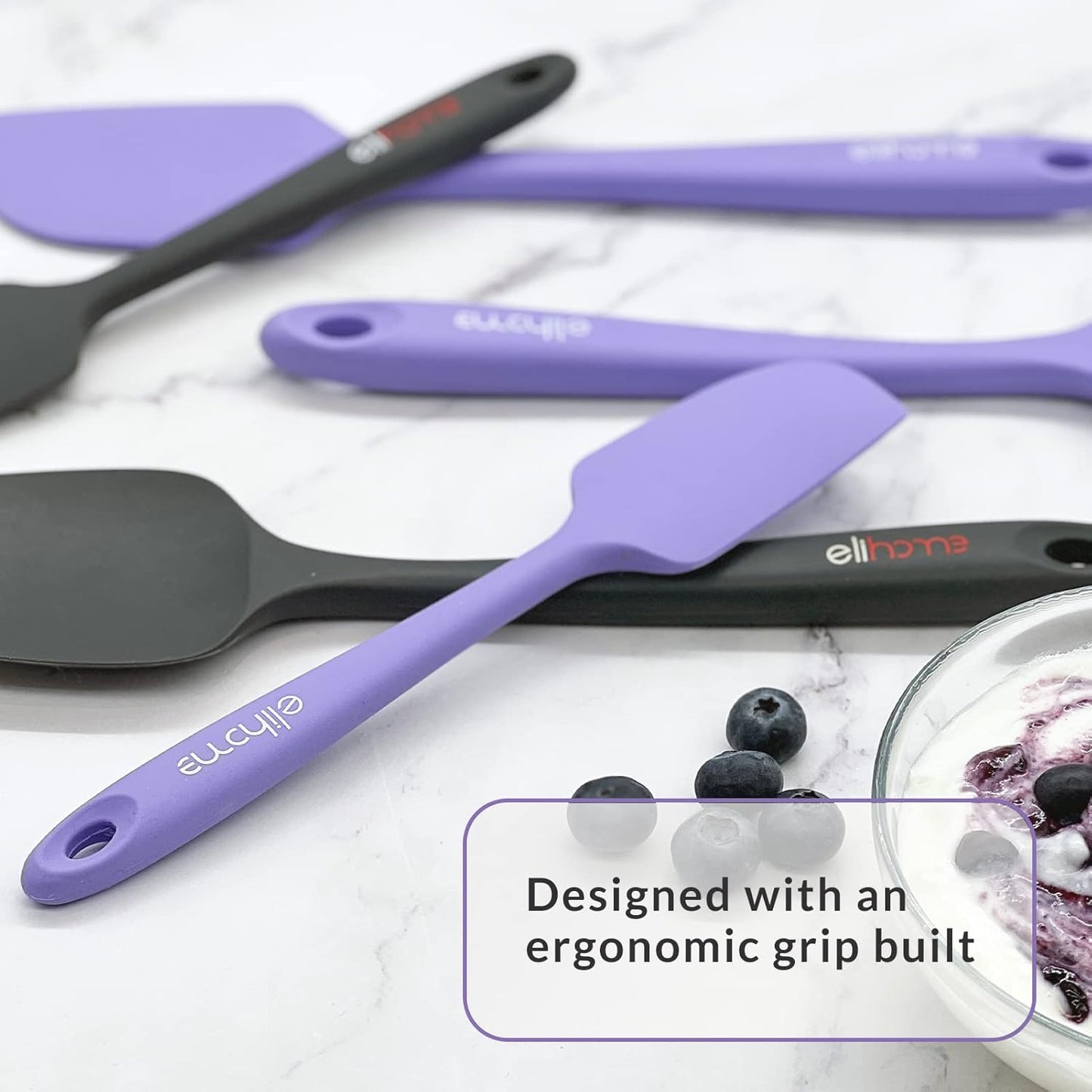 Elihome Chef Series 3 Piece Silicone Spatula Set - 600°F Heat Resistant Non Stick Rubber Kitchen Scraper Spatulas for Cooking, Baking, and Mixing – BPA Free and LFGB Certified Silicone, Purple Color