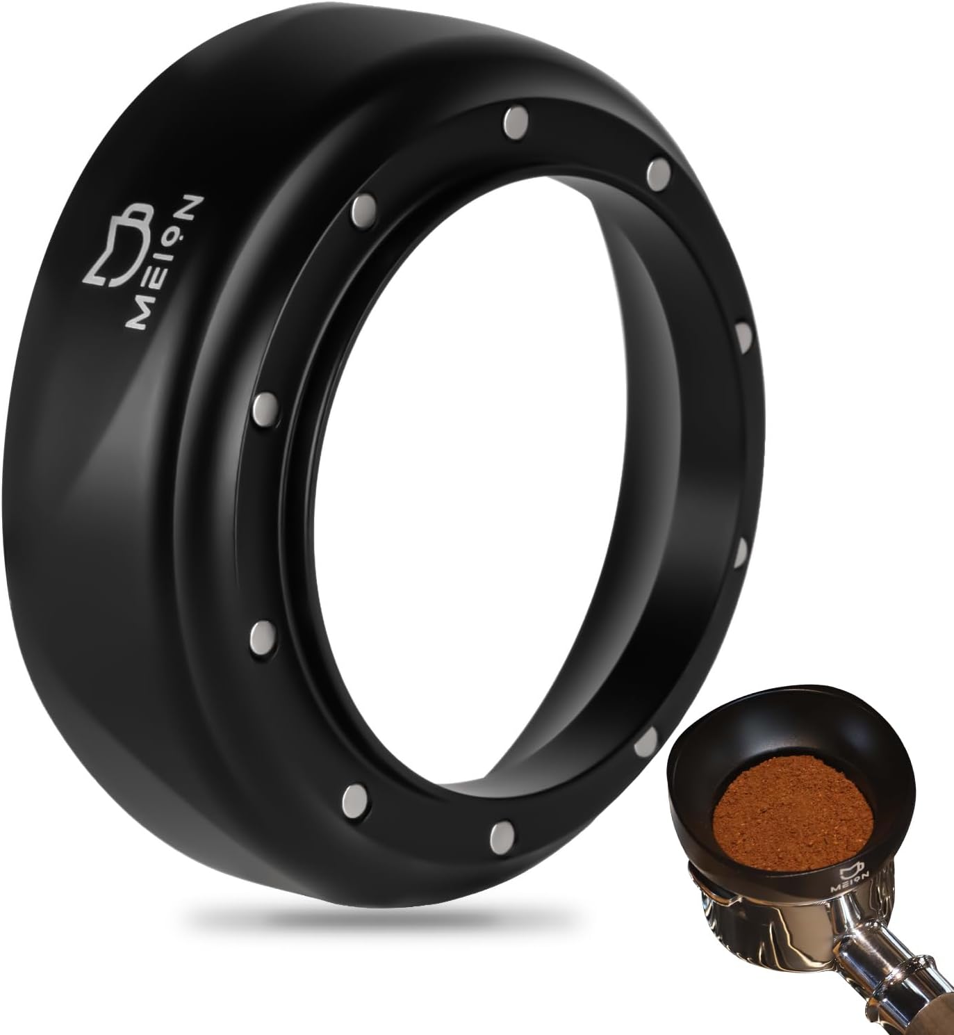 MEION 51mm Dosing Funnel, Magnetic Espresso Dosing Funnel Coffee Funnel Compatible with 51mm Portafilter, Espresso Tools Portafilter Funnel (51mm, Black)