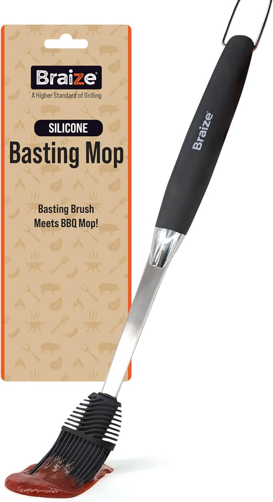 Grill Basting Mop – Silicone BBQ Basting Brush for Cooking, Oil & Sauce Brush for Grilling, Heat-Resistant Baster Brush, Dishwasher Safe Grill Mop for BBQ, Smoking, Roasting