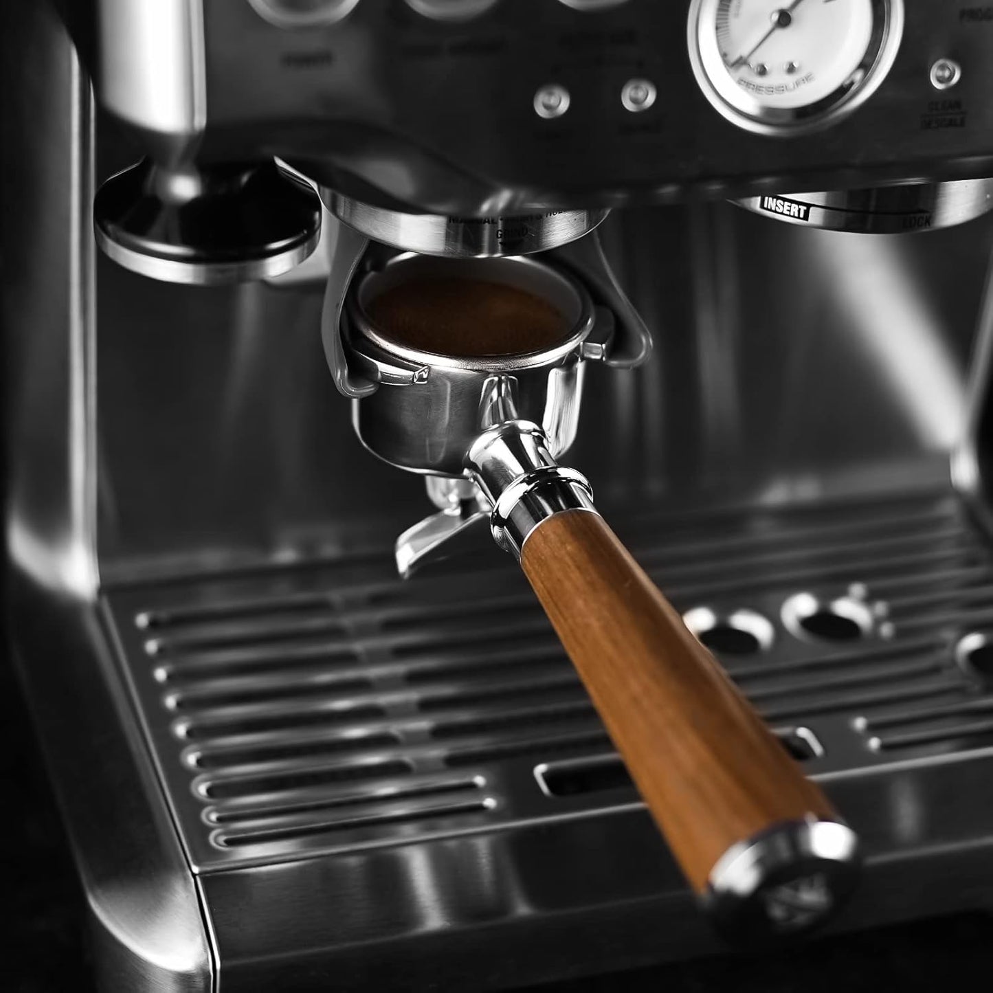 54mm Espresso Double Spouts Portafilter with 3 Ear | Fits 54mm Breville/Sage Barista Espresso Machine | Stainless Steel Basket and Walnut Handle | Espresso Accessories