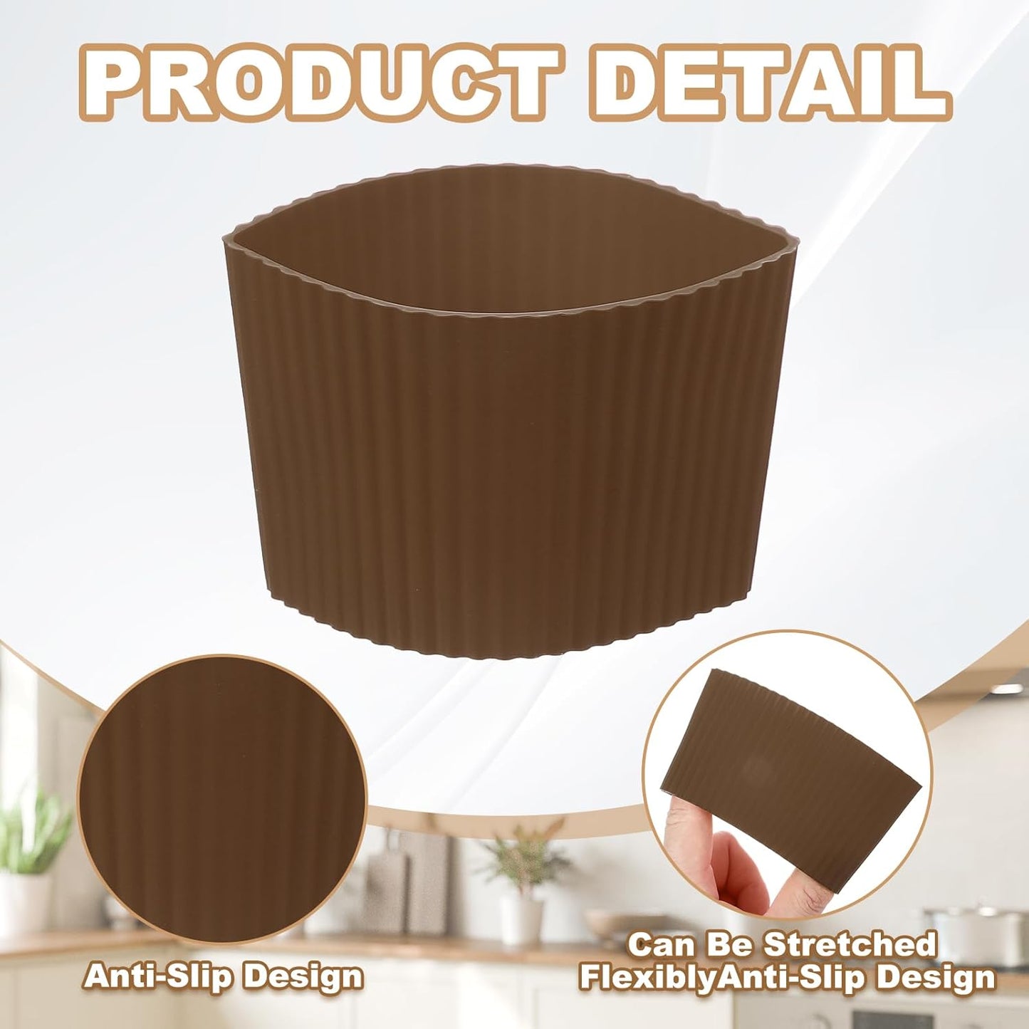 uxcell 6Pack Coffee Cup Sleeves, Reusable Silicone Heat Resistant Cups Protective Sleeve Nonslip Mug Protector Cover for Home Travel Mugs Glasses Water Bottle Boots, Coffee-colored