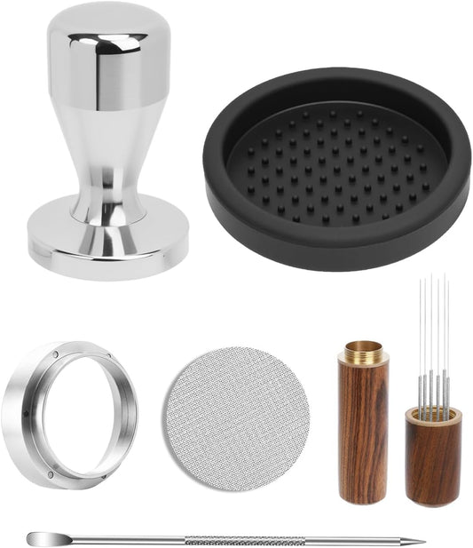 Espresso Accessories Kit, 53mm Espresso Tampera and Dosing Funnel Set, WDT Tool Espresso, 53.5mm Puck Screen, Tamper Mat, Coffee Espresso Accessories Kit for 51 mm Portafilter Barista Tools