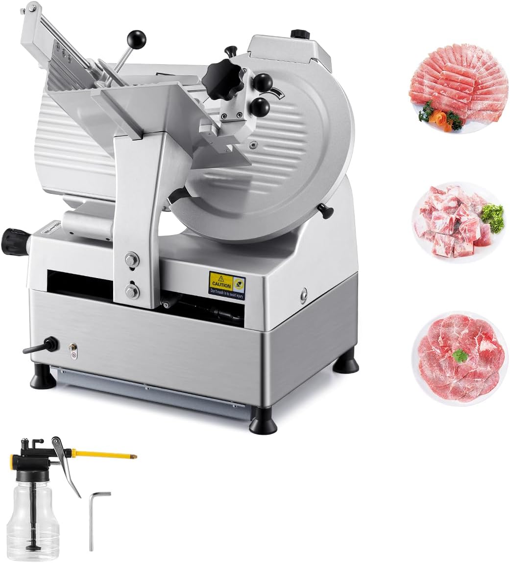VEVOR Automatic Meat Slicer, 180W + 370W Deli Slicer with a 12 inch Premium 65Mn Blade, 0-0.3 inch Adjustable Thickness, Electric Food Slicer Machine for Meat, Vegetables, Hard Bread, and Cheese