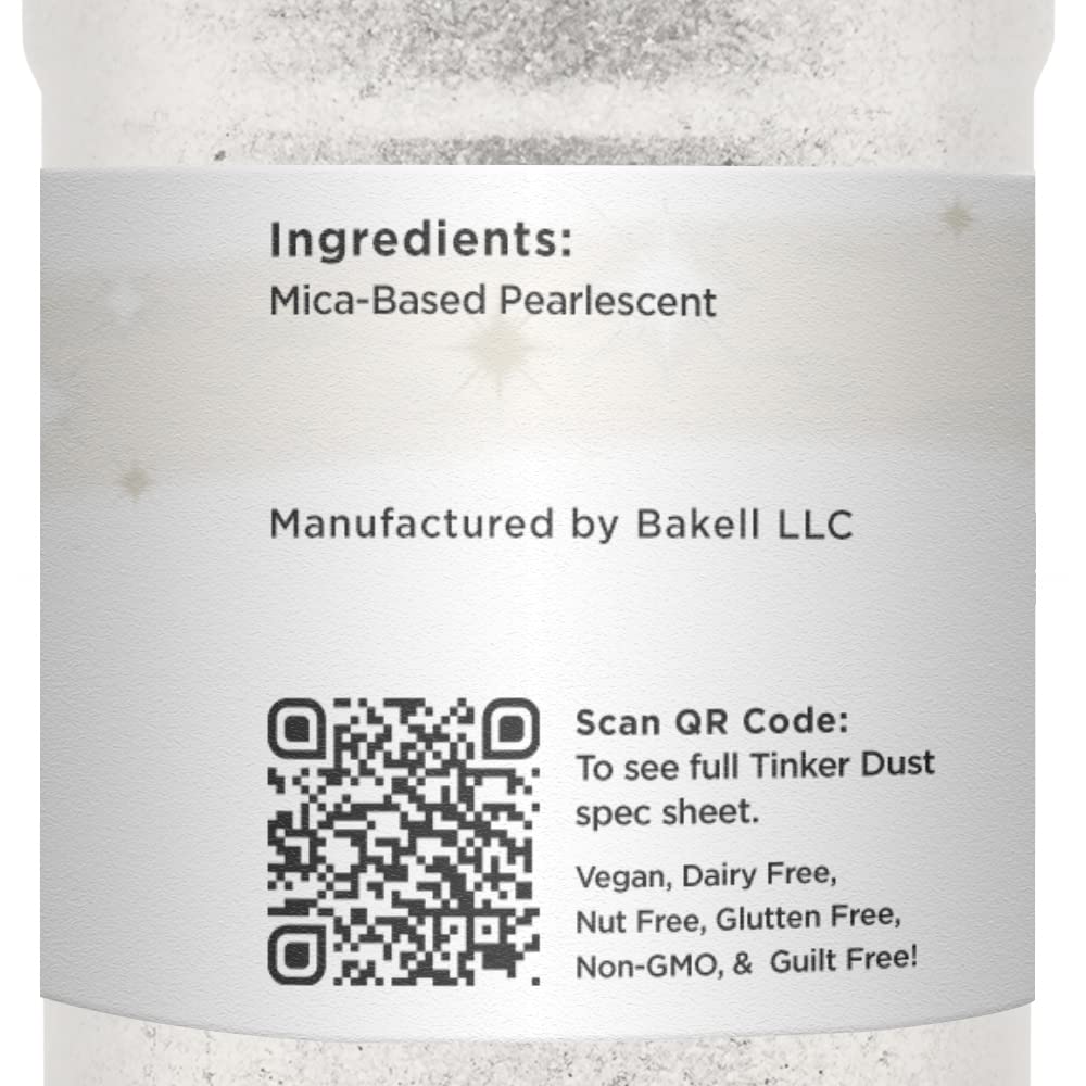 BAKELL White Edible Glitter, 25 Grams | TINKER DUST Edible Glitter | KOSHER Certified | 100% Edible Glitter | Cakes, Cupcakes, Cake Pops, Drinks, Dessert Vegan Glitter & Dusts (45g Shaker, White)