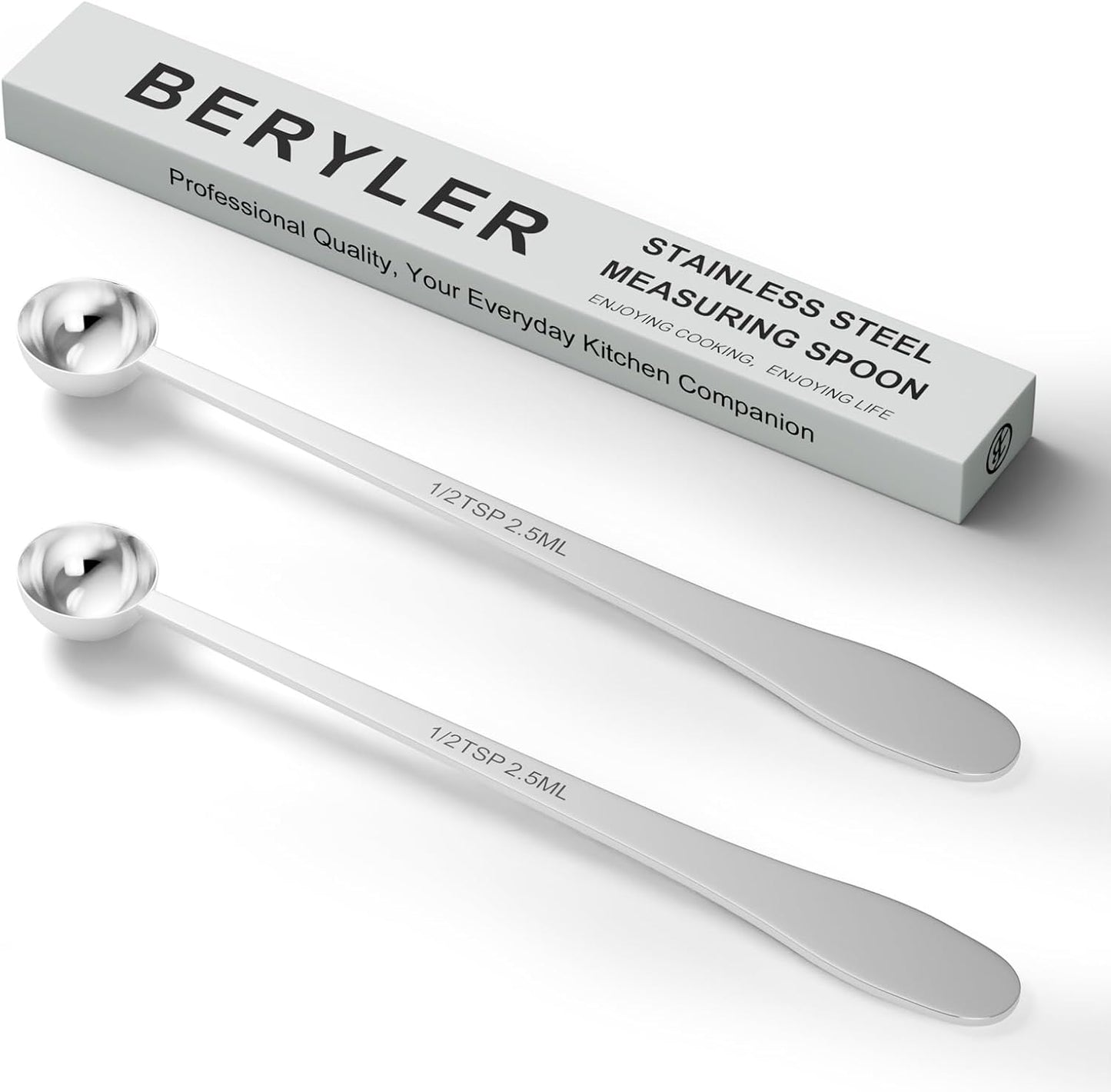 2PCS 1/2 Teaspoon(1/2tsp, 1/6tbsp, 2.5 ml) Single Measuring Spoon, Extra-long Handle Individual Measure Scoop, Stainless Steel Spoons Only