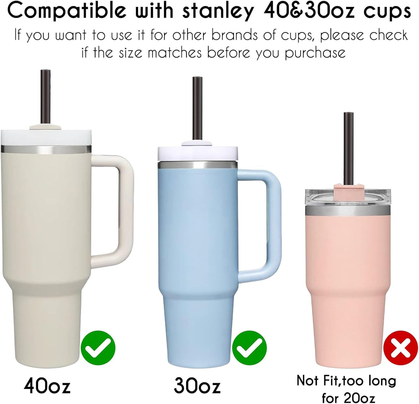 AIERSA 12Inch Replacement Black Straw for Stanley 40/30oz Cups,Plastic Reusable Straw for Stanley Quencher FlowState Tumbler, Long Drinking Straws with Cleaning Brush for Stanley Cup Accessories