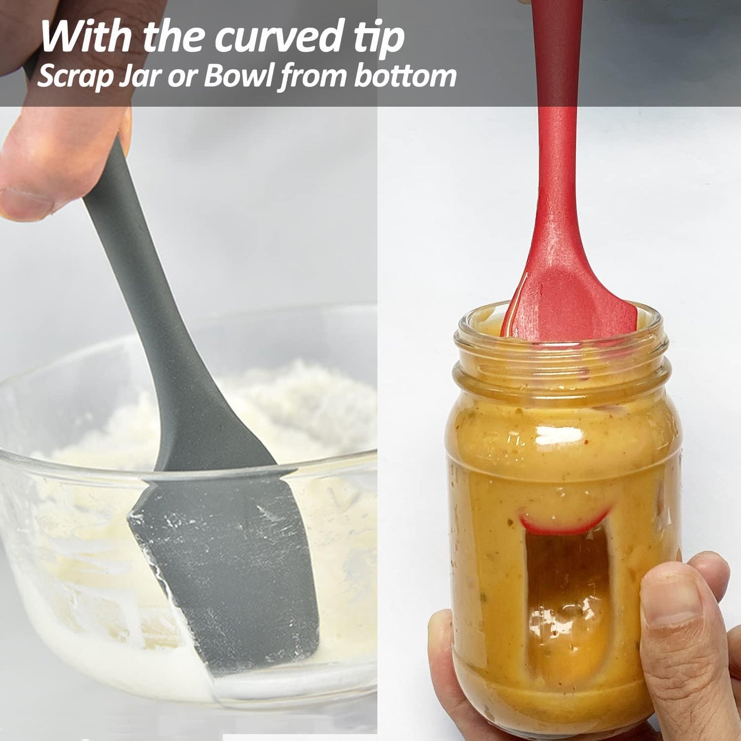 Silicone Mini Spatulas, Curved Small Spatula with Shallow Bowl for Kitchen, Seamless Jar Scraper for Cooking Baking, Wet Pet Food Spatula, 8.2 IN, 4 Pack