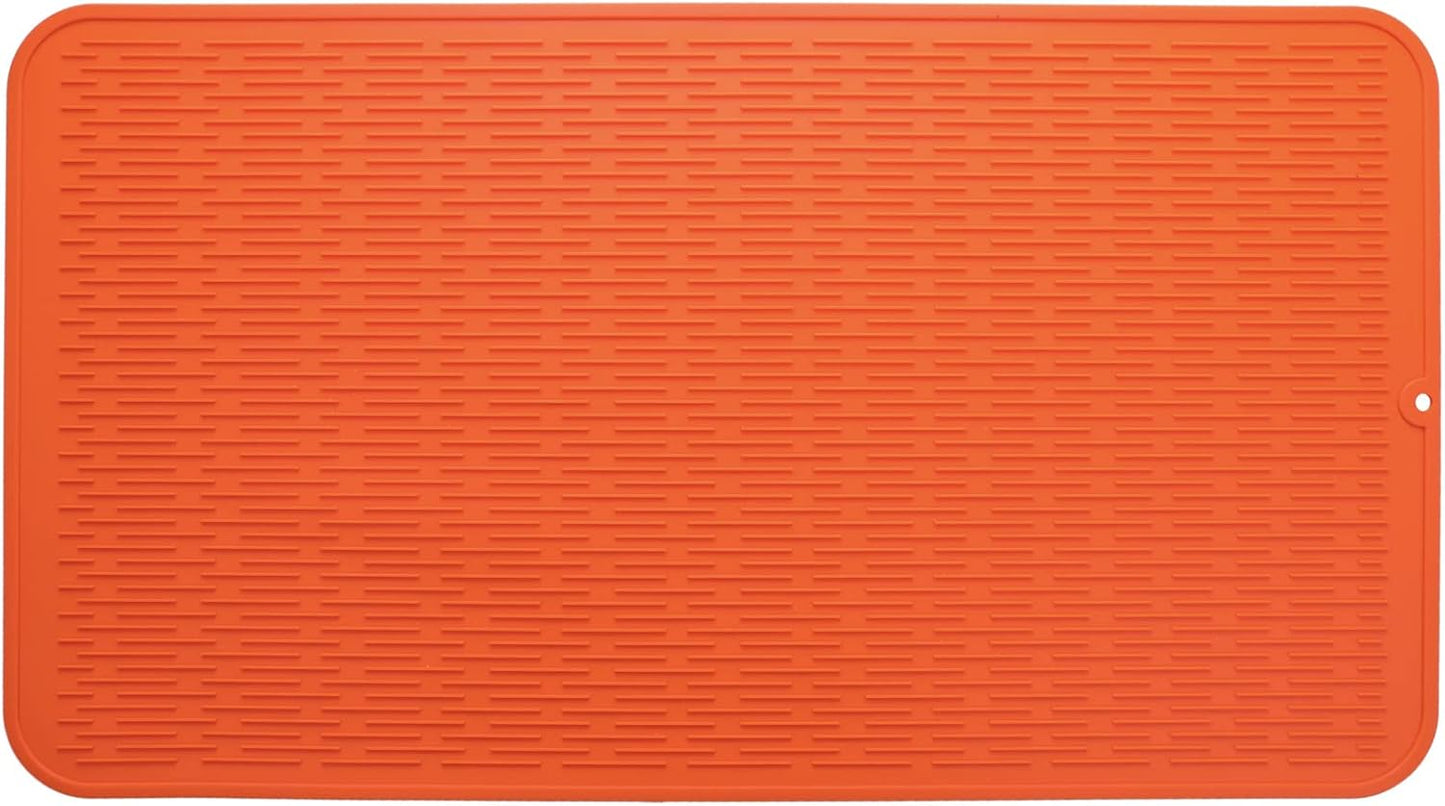 Silicone Dish Drying Mat for Multiple Usage,Easy clean,Eco-friendly,Heat-resistant Silicone Mat for Kitchen Counter or Sink,Refrigerator or Drawer Liner Orange 4XL 32 inches x 18 inches