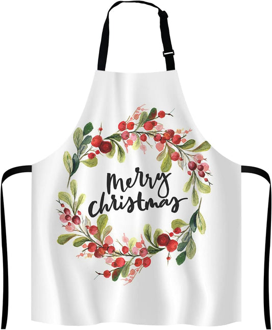 Merry Christmas Berry Wreath Apron for Women and Men, Adjustable Kitchen Chef Apron for Cooking Baking - Cute Birthday, Anniversary, Mother's Day Apron Presents for Mom Wife Girlfriend Aunt Grandma