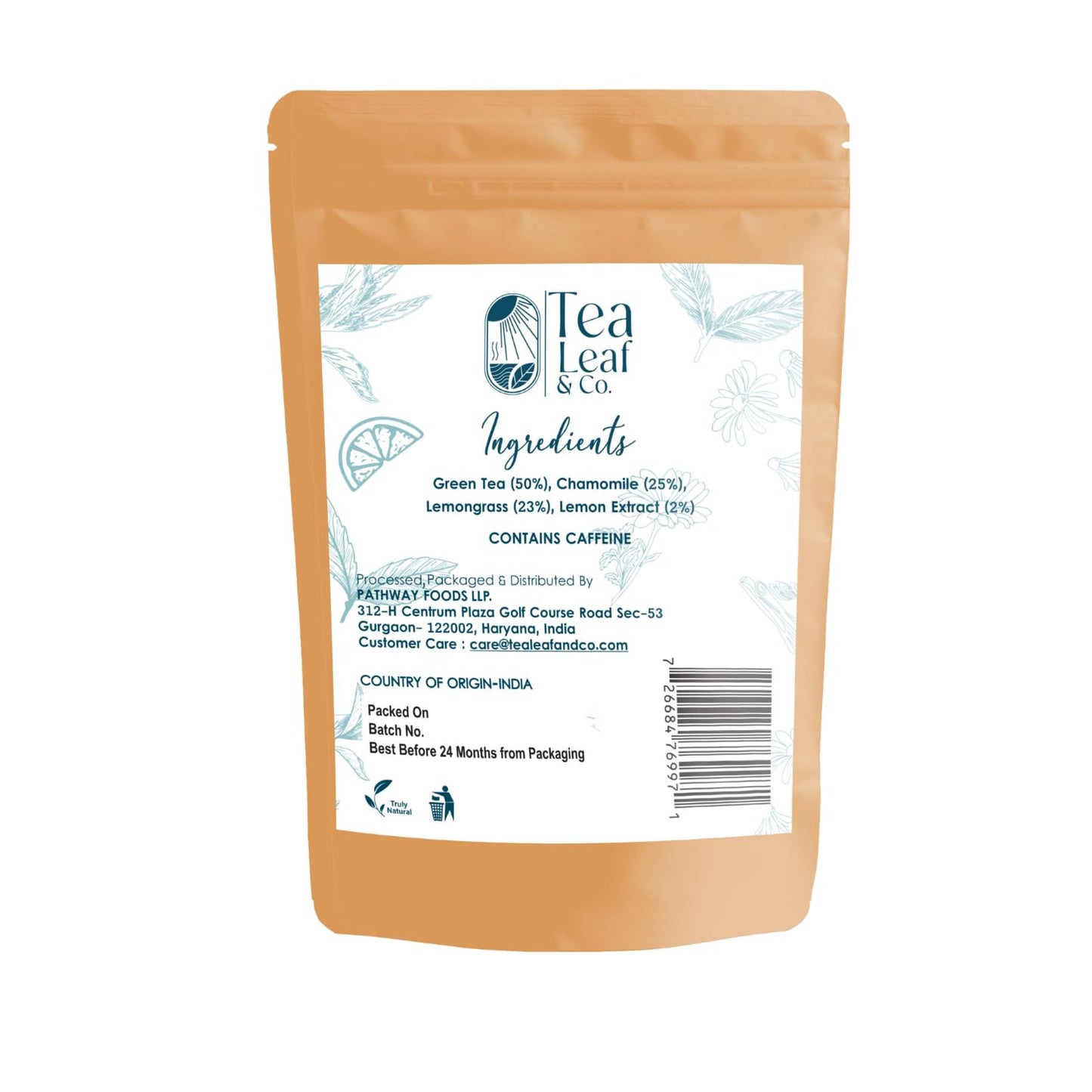 Tealeaf & Co. Chamomile Green Tea Loose Leaf with Lemon Extract and Lemongrass - Chamomile Tea - Contains Low Caffeine - Upto 50 Servings - Gluten Free (3.52oz/100gm)