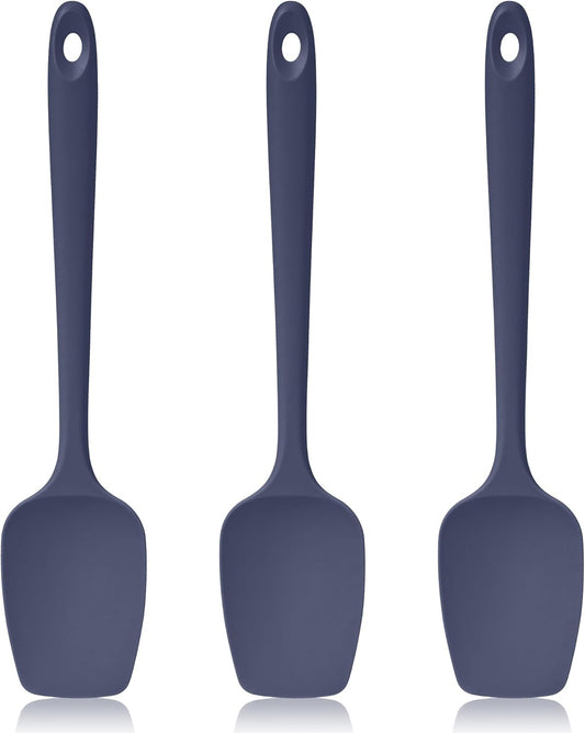 600ºF Heat Resistant Spatulas, High Heat Food Safe Semless Kitchen Silicone Spoon Spoonula Scraper Set for Cooking Baking Mixing Scraping Stirring Nonstick Cookware Pan (3Pcs,Midniaht Blue)