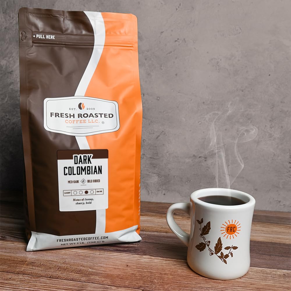 Fresh Roasted Coffee,100% Dark Colombian, 5 lb (80 oz), Med-Dark Roast, Kosher, Ground