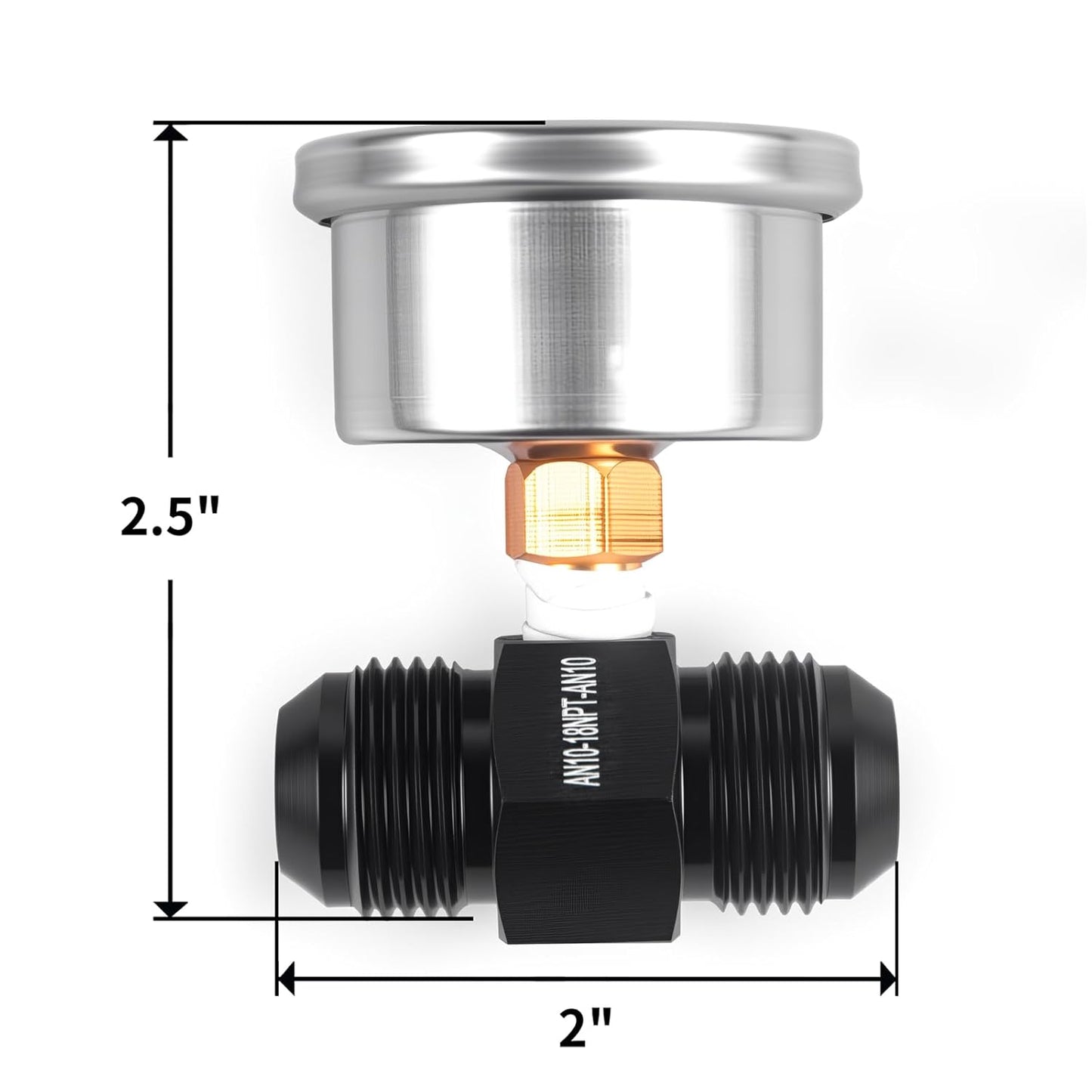 Universal 0-100psi Fuel Pressure Gauge 1/8" NPT Oil Press Gauge with 10AN Male to 10AN Male Fuel Pressure Fitting Adapter