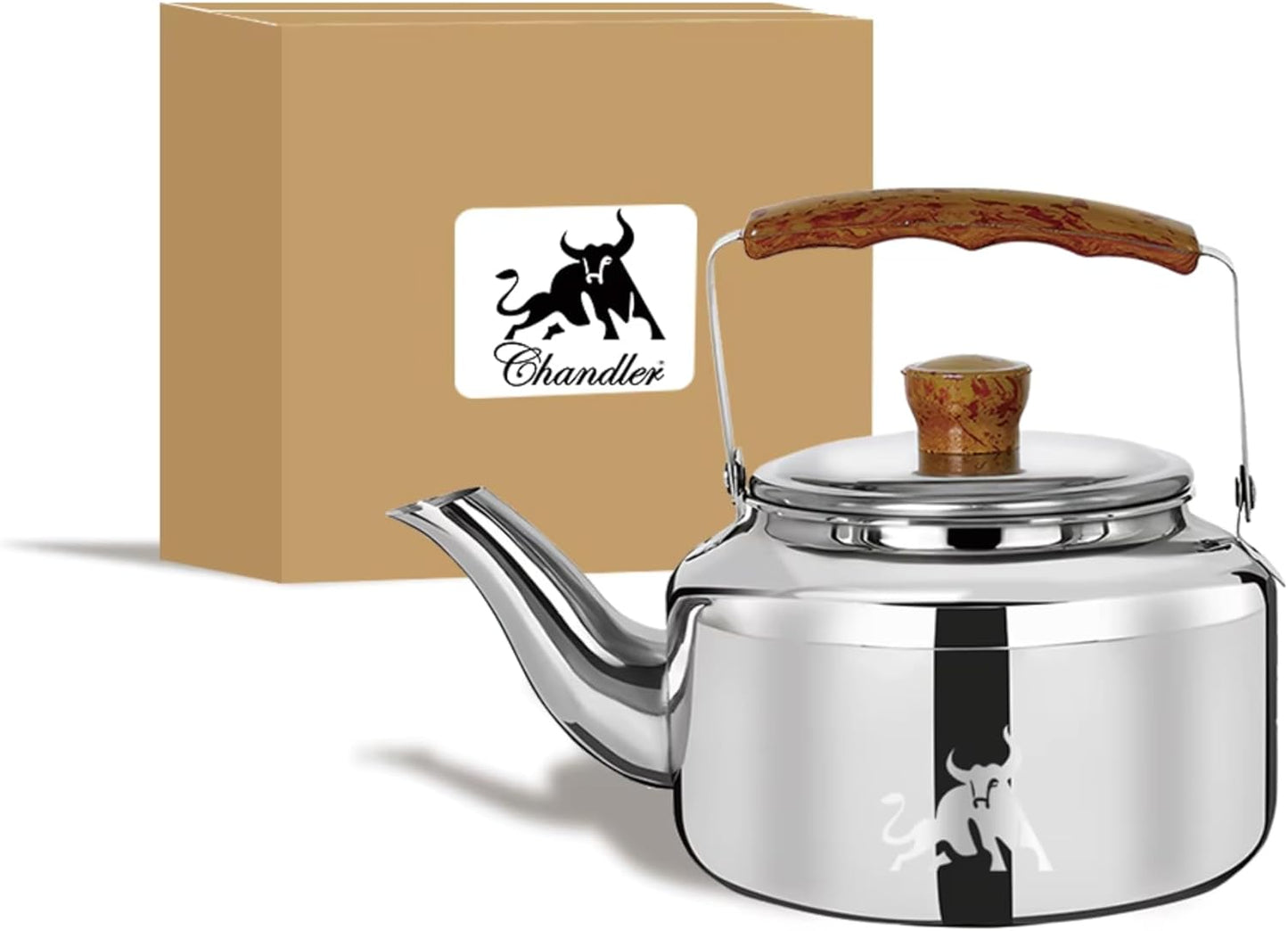 Chandler 3.12 Liter Tea Pots, Vintage Tea Kettle - 0.4mm Stainless Steel Pot - Hard to Dent | Ergonomic Handle with a Cool Grip | Portable Tea Kettle For Camping (Silver Colour)