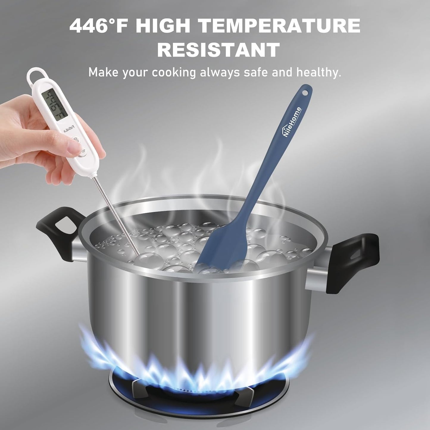 NileHome Silicone Spatula Set, 6 Packs Food Grade Kitchen Utensils with Silicone Brush Heat Resistant Dishwasher Safe BPA-Free Rubber Spatula for Scraping, Baking, Cooking, Mixing, Haze Blue