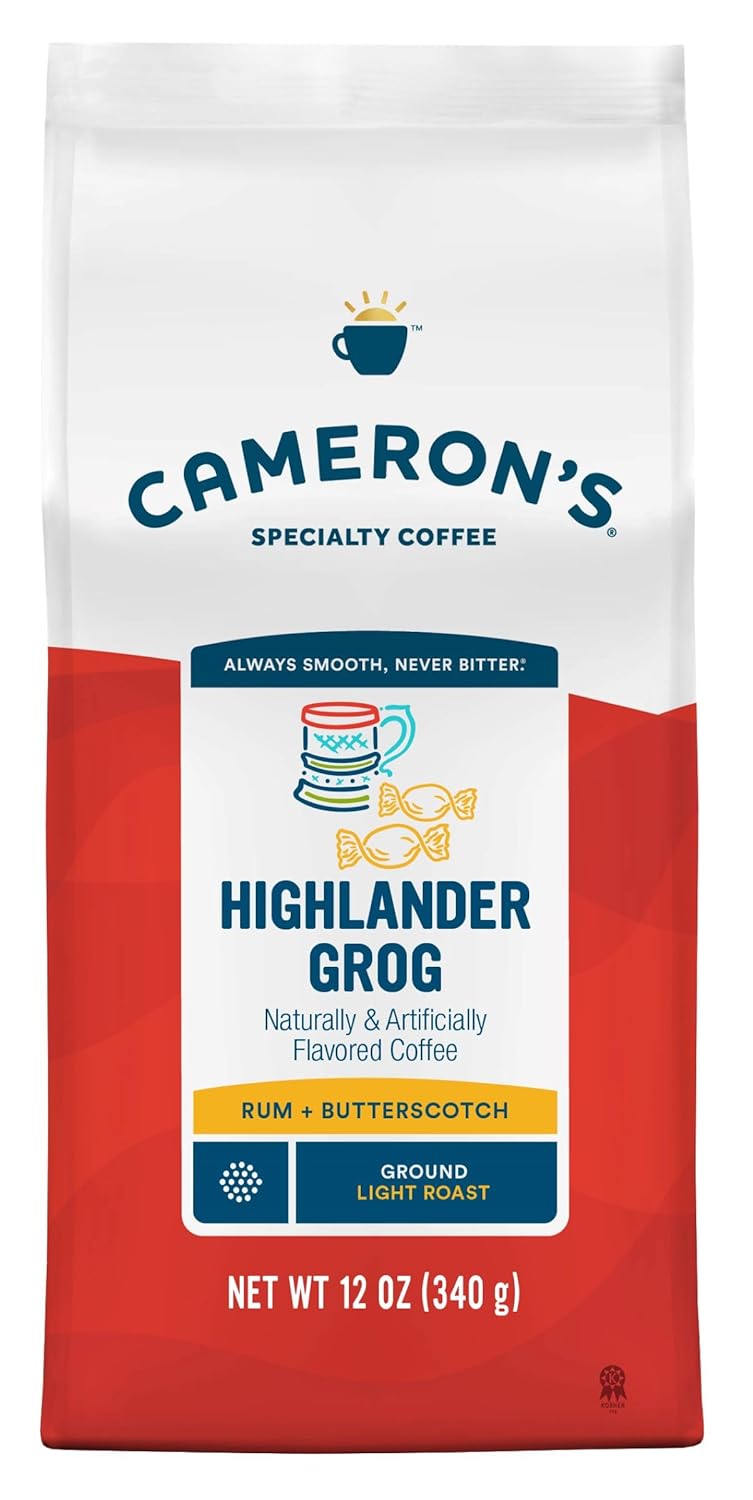 Cameron's Coffee Roasted Ground Coffee Bag, Flavored, Highlander Grog, 12 Ounce, Pack of 6