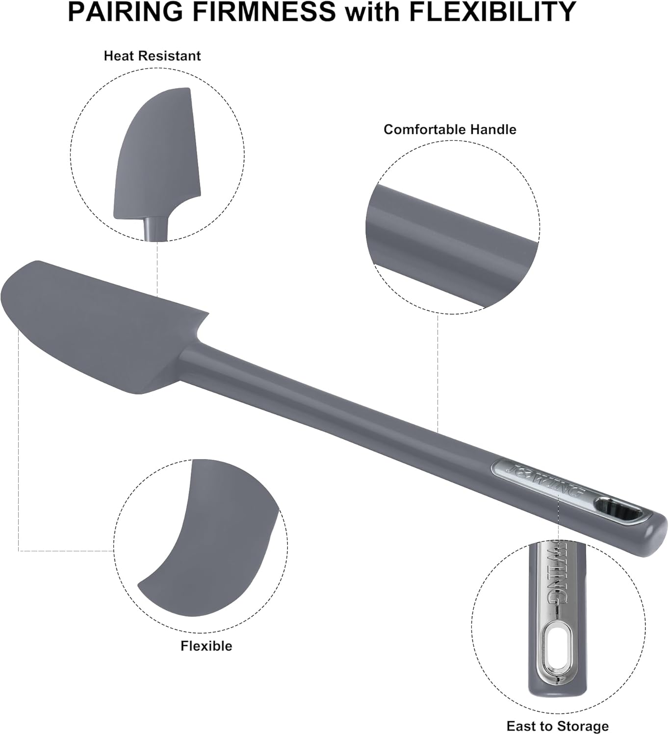 Premium Silicone Spatula Set, Flexible Heat Resistant Non-slip Handle Baking Cooking Rubber Spatulas, Grey