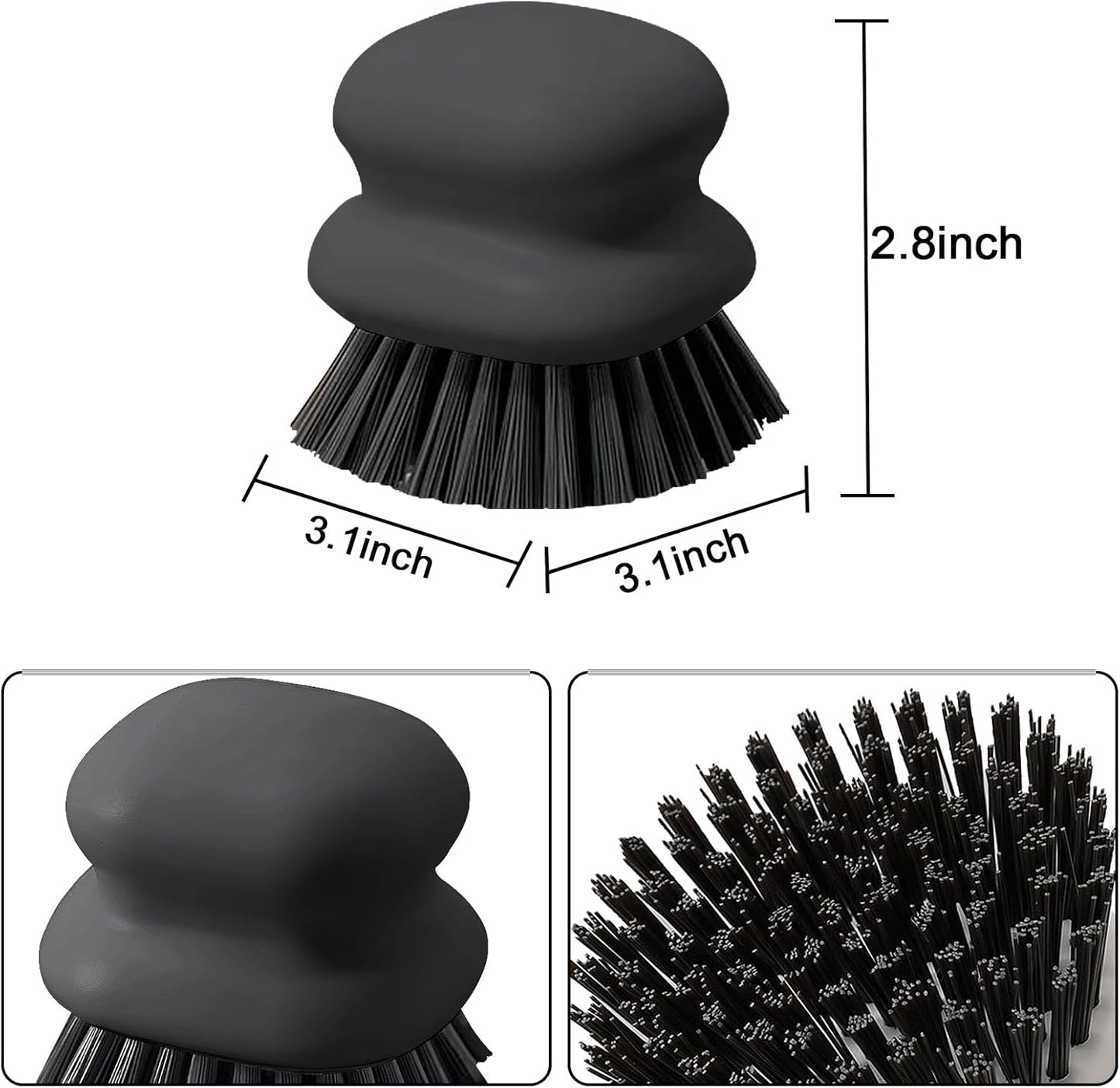 2Pack Dish Scrub Brush, Palm Brush Dish Scrubber with Ergonomic Grip, Kitchen Scrub Brushes for Cleaning for Pans, Pots, Kitchen Sink Cleaning-Black