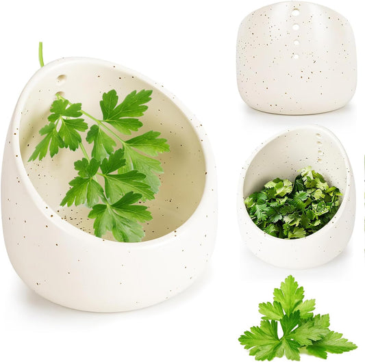 Pottery Herb Stripper Bowl, Handmade Ceramic Herb Peeling Bowl, for Separating Leaves and Stems (White)