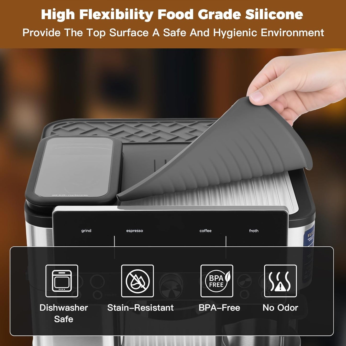 Top Mat for Ninja Luxe Cafe Espresso Machine ES601 – Protect Top Surface Food Grade Silicone Tamping Mat for Ninja luxe Cafe Accessories – Waterproof Non-Slip Espresso Tamper Mat Gray