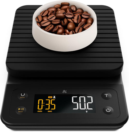 Greater Goods 0.1g Precision Coffee Scale with Timer – 3kg Digital Scale for Pour-Over, Espresso, French Press, Kitchen Use (Onyx Black)