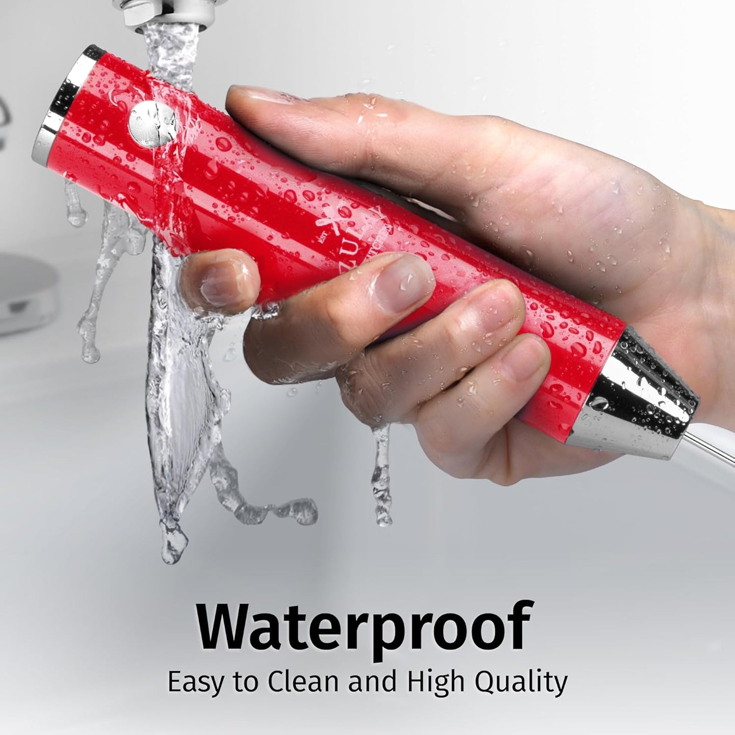 Zulay Kitchen Lux Rechargeable Milk Frother Handheld - Powerful 2-Speed Motor, Fully Waterproof, 2000mAh Battery - Drink Mixer For Latte, Cappuccino, Matcha, Protein Powder - Red