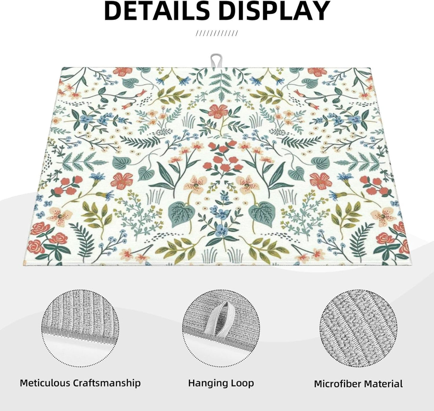 2Pcs Dish Drying Mats Faucet Mats Sets Large Size Coffee Mats Sink Faucet Mat Splash Guard for Kitchen Counter Bathroom Sink Coffee Bar Kitchen Decor (Wildflowers 1, 18"x24" 15" x 5.5"Set)