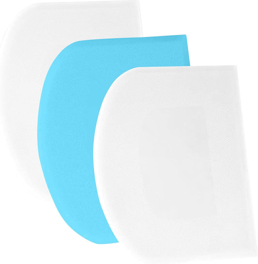 SURDOCA Dough Scraper Bench Scraper - 3P 5.9x4.3" Plastic Flexible Bowl Scraper, Sharp Edge & Angles Cake Scraper. Non-Slip Bakeware Decorating Tools Sculpting & Modeling Tools - White+Blue+White