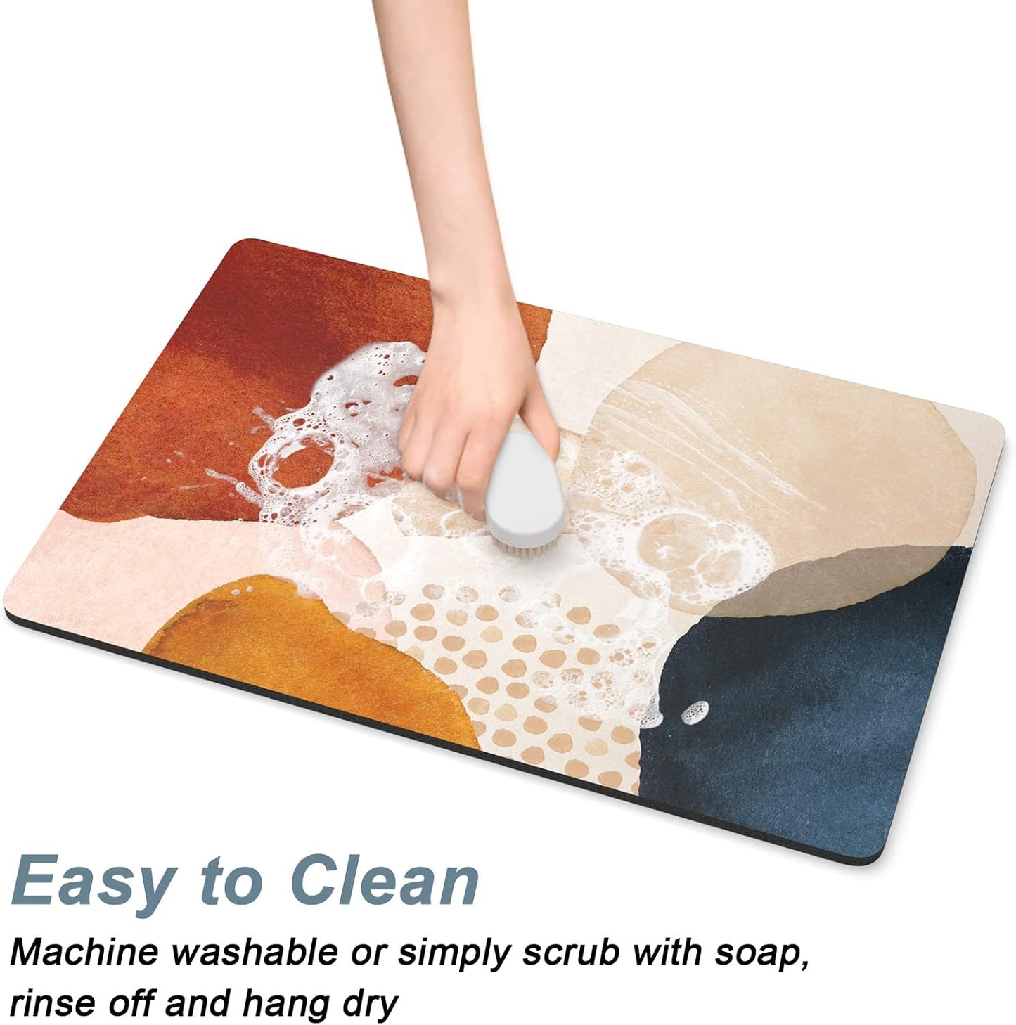 Rnivvi Coffee Mat, 16" x 24" Cute Boho Theme Coffee Bar Mats for Espresso Machine Station Accessories and Organizer, Hide Stain Rubber Backed Absorbent Dish Drying Pad for Kitchen Counter, Stones