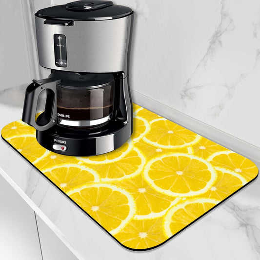 Fresh Yellow Lemon SliceDish Drying Mat,16"X24" Absorbent Fast Dish Drying Mat for Kitchen Counter Pot and Pan, Kitchen Accessories