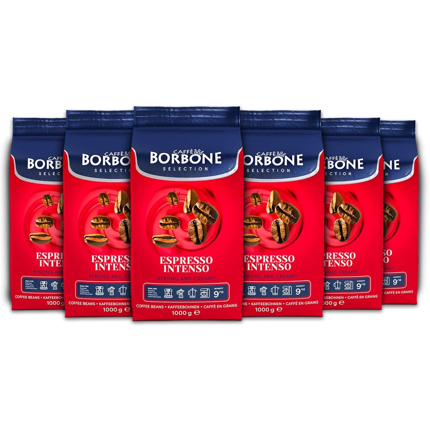 Caffe Borbone Whole Bean Coffee, Espresso Intenso, Medium Roast, Full-Bodied and Strong, Premium Robusta Coffee Beans, Roasted and Freshly Packaged in Italy - 2.2 Pound Bag (Pack of 6)