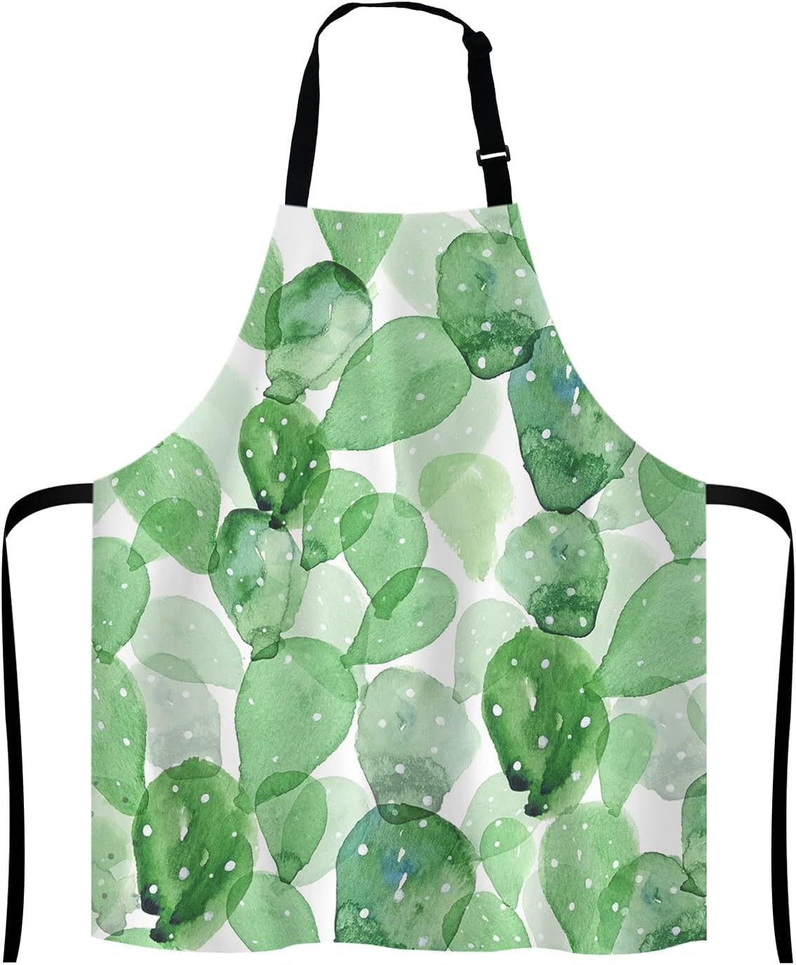 Cute Watercolor Cactus Adjustable Bib Apron, Succulent Olive Green Botanical Cooking Kitchen Apron for Men Women